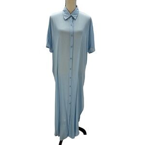 Raviya Short Sleeve Lightweight Button Down Maxi Dress Cover-up - Blue - Large
